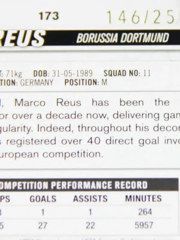 2023-24 Marco Reus #173 Topps UEFA Club Competitions Navy Blue Refractor SN#146 - detail