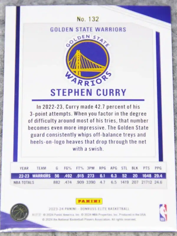 2023-24 Stephen Curry #132 Panini Donruss Elite Orange Parallel - back