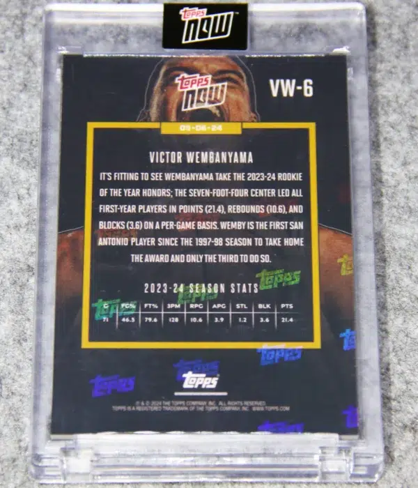 2023-24 Victor Wembanyama #VW-6 Topps Now Rookie of the Year RC - back