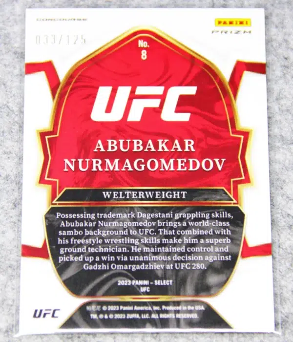 2023 Abubakar Nurmagomedov #8 Panini Select Concourse White Prizm SN#33 - back