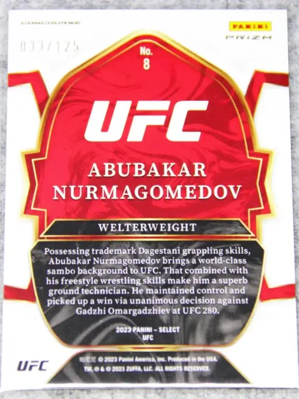 2023 Abubakar Nurmagomedov #8 Panini Select Concourse White Prizm SN#33 - back