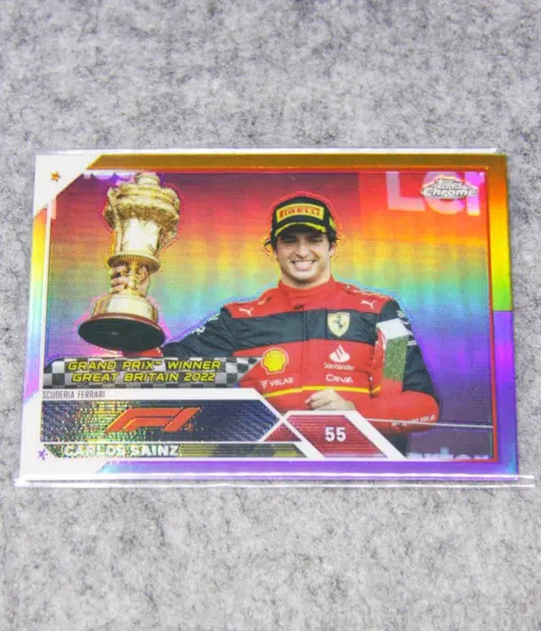 2023 Carlos Sainz #153 Topps Chrome F1 GP Winner Purple Gold Refractor - front