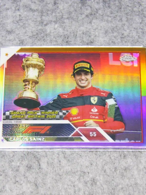2023 Carlos Sainz #153 Topps Chrome F1 GP Winner Purple Gold Refractor - front