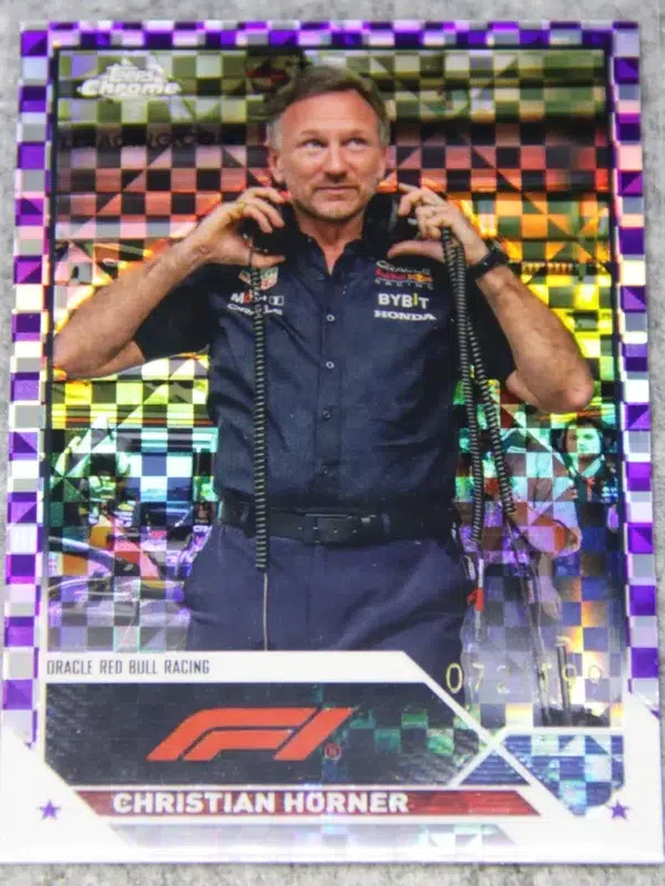 2023 Christian Horner #93 Topps Chrome F1 Purple Checker Flag Refractor SN#72 - front
