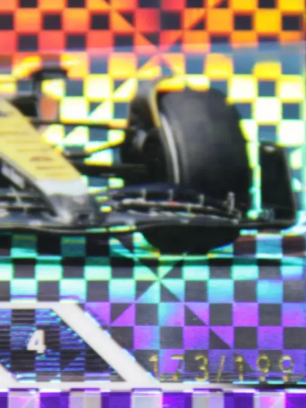 2023 Lando Norris #28 Topps Chrome F1 Purple Checker Flag Refractor SN#72 - detail