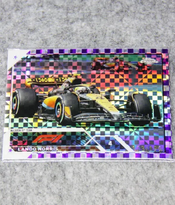 2023 Lando Norris #28 Topps Chrome F1 Purple Checker Flag