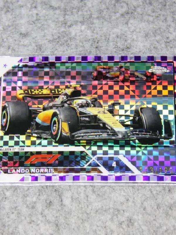 2023 Lando Norris #28 Topps Chrome F1 Purple Checker Flag Refractor SN#72 - front
