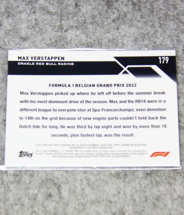 2023 Max Verstappen #179 Topps F1 Chrome Grand Prix Driver Of The Day Purple Green Refractor - back