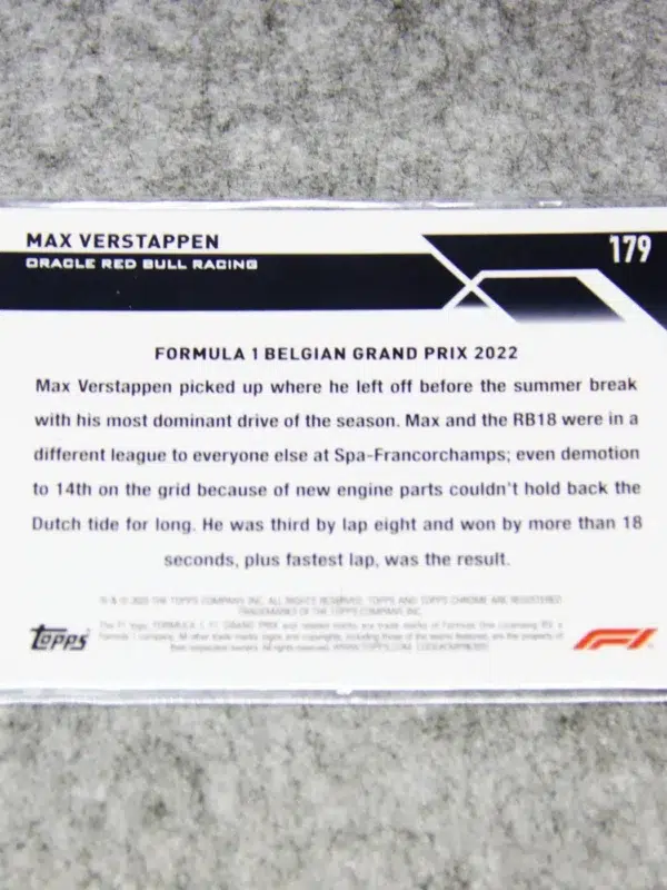 2023 Max Verstappen #179 Topps F1 Chrome Grand Prix Driver Of The Day Purple Green Refractor - back