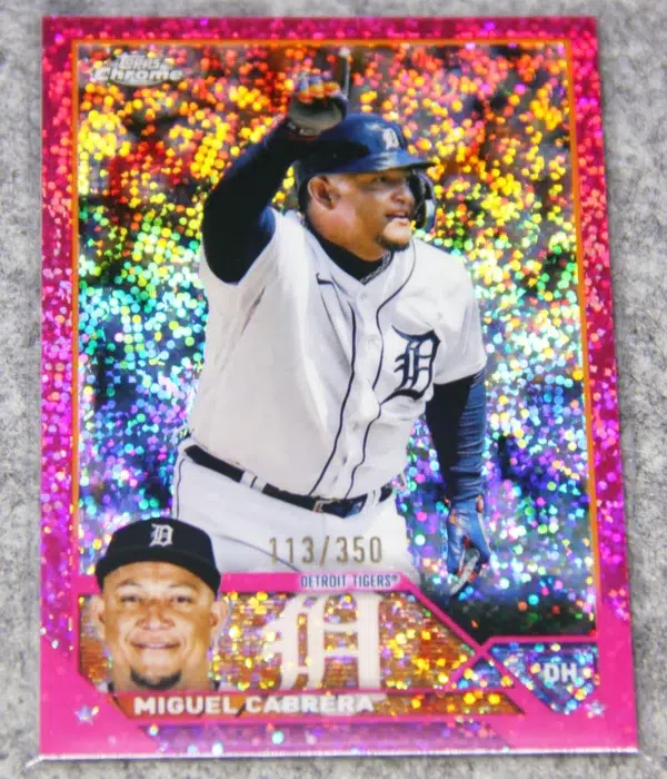 2023 Miguel Cabrera #164 Topps Chrome Magenta Speckle Refractor SN#113 - front