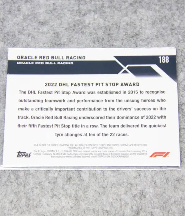 2023 Oracle Red Bull Racing #188 Topps Chrome F1 Award Winners Purple Checker Flag Refractor SN#36 - back