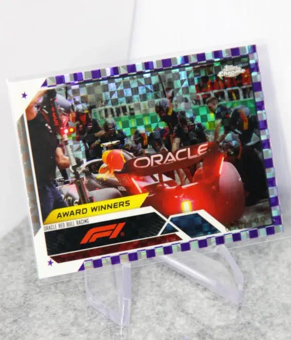 2023 Oracle Red Bull Racing #188 Topps Chrome F1 Award Winners Purple Checker Flag Refractor SN#36 - stand