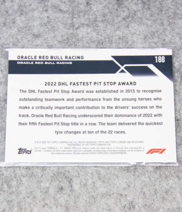 2023 Oracle Red Bull Racing #188 Topps F1 Award Winners Pink Lava Refractor SN#237 - back