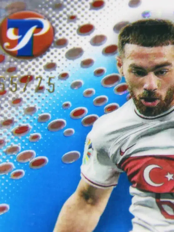 2023 Orkun Kokcu #102 Topps Pristine UEFA Road to 2024 Euro Blue Refractor SN#65 - detail