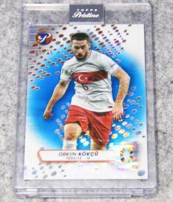 2023 Orkun Kokcu #102 Topps Pristine UEFA Road to 2024 Euro Blue Refractor SN#65 - front