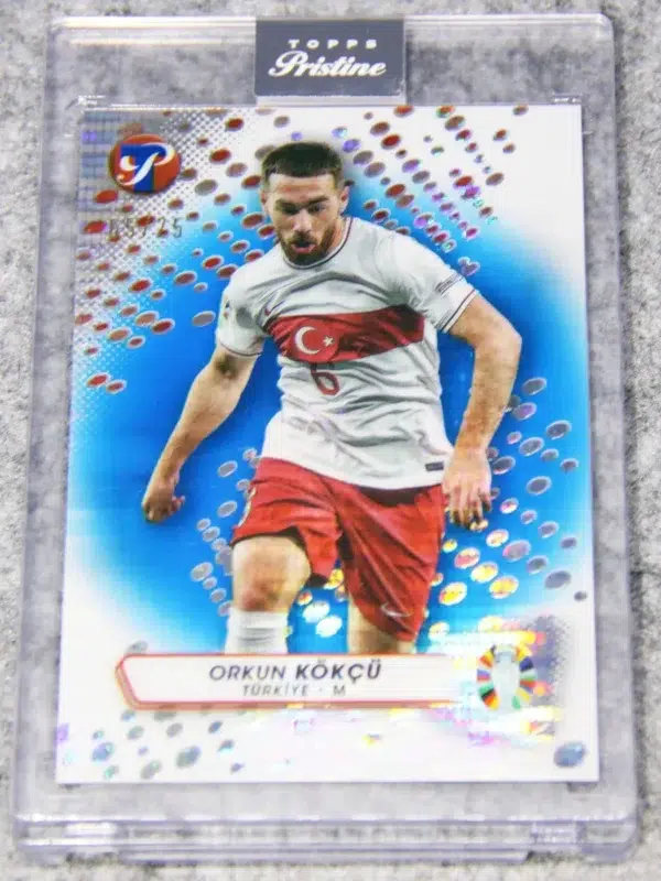 2023 Orkun Kokcu #102 Topps Pristine UEFA Road to 2024 Euro Blue Refractor SN#65 - front