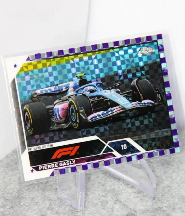 2023 Pierre Gasly #54 Topps Chrome F1 Purple Checker Flag Refractor SN#79 - stand