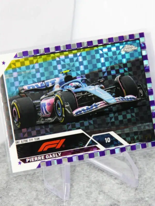 2023 Pierre Gasly #54 Topps Chrome F1 Purple Checker Flag Refractor SN#79 - stand