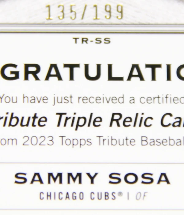 2023 Sammy Sosa #TR-SS Topps Tribute Game Used Triple Relic Bat Patch Relic SN#135 - detail