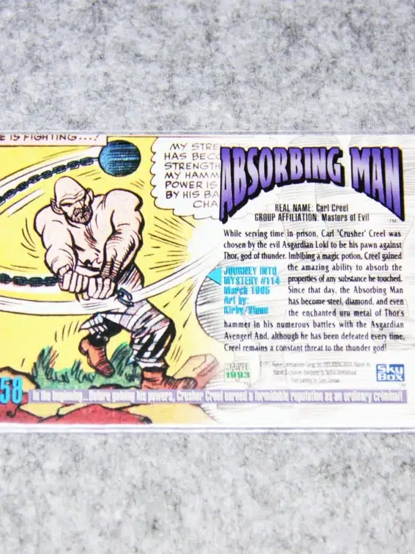 1993 Absorbing Man #58 SkyBox Marvel Masterpieces - back