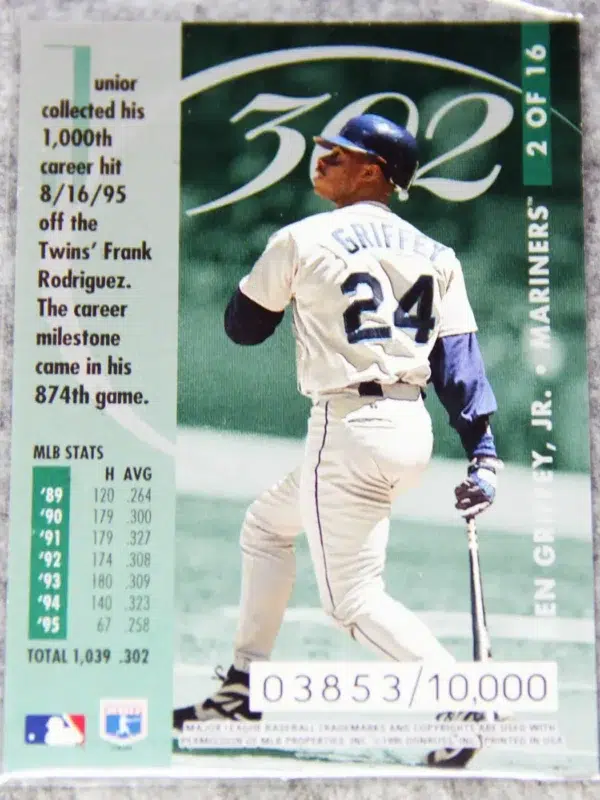 1995 Ken Griffey Jr. #2 Donruss Hit List SN#3853 - back