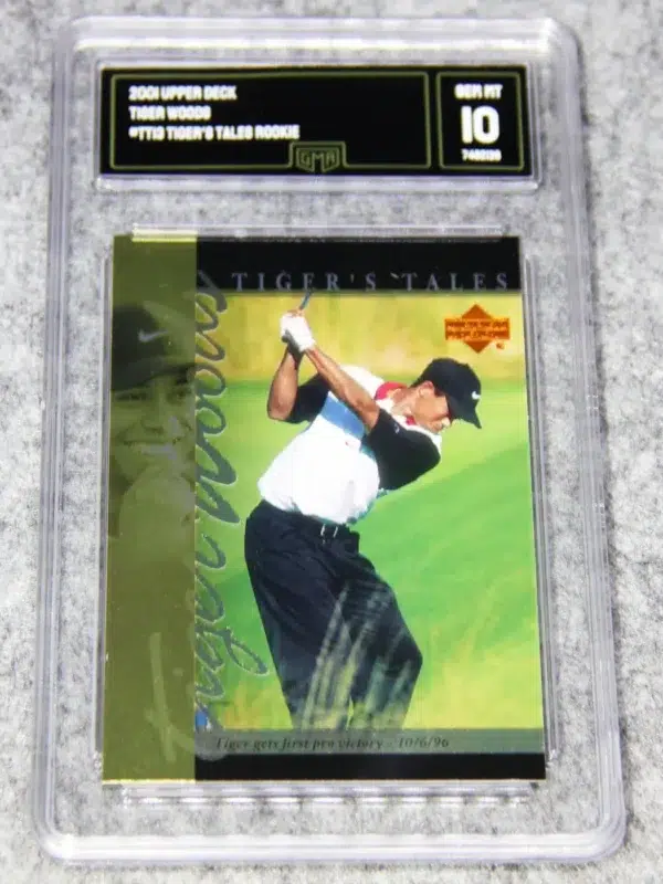 2001 Tiger Woods #TT13 Upper Deck Tiger's Tales Rookie GMA 10 GEM MT - front