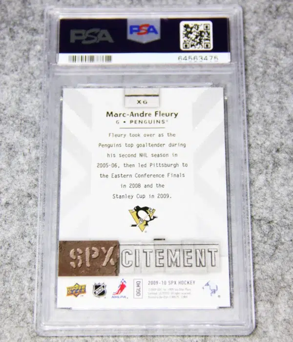 2009-10 Marc-Andre Fleury #X6 Upper Deck SPX Hockey SPXcitement PSA 10 GEM MT - back