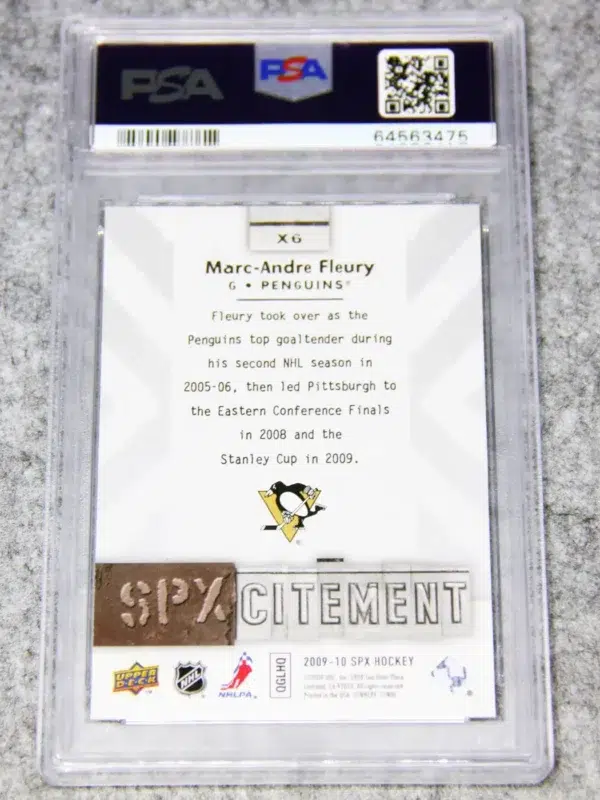 2009-10 Marc-Andre Fleury #X6 Upper Deck SPX Hockey SPXcitement PSA 10 GEM MT - back