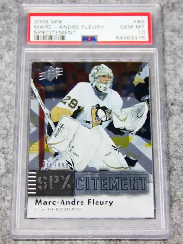 2009-10 Marc-Andre Fleury #X6 Upper Deck SPX Hockey SPXcitement PSA 10 GEM MT - front
