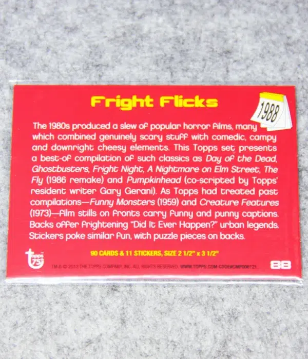 2013 Freddy Krueger #88 Topps 75th Anniversary Rainbow Foil 1988 Fright Flicks - back