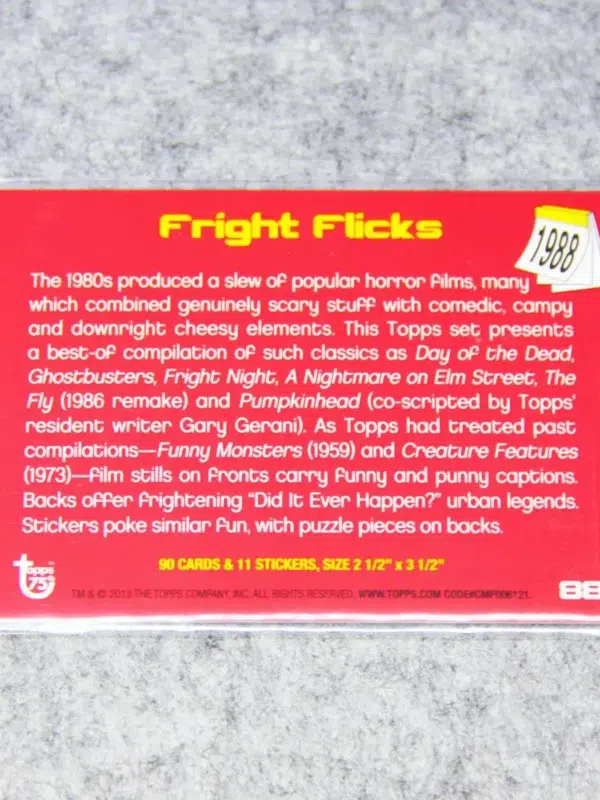 2013 Freddy Krueger #88 Topps 75th Anniversary Rainbow Foil 1988 Fright Flicks - back