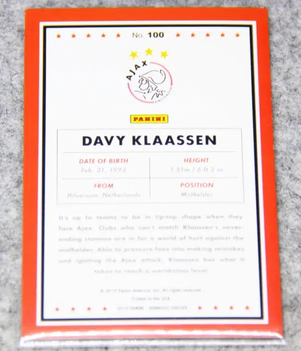 2015 Davy Klaassen #100 Panini Donruss Press Proof Silver SN#93 - back