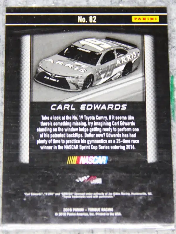 2016 Carl Edwards #82 Panini Nascar Torque Racing Gold Parallel SN#19 - back