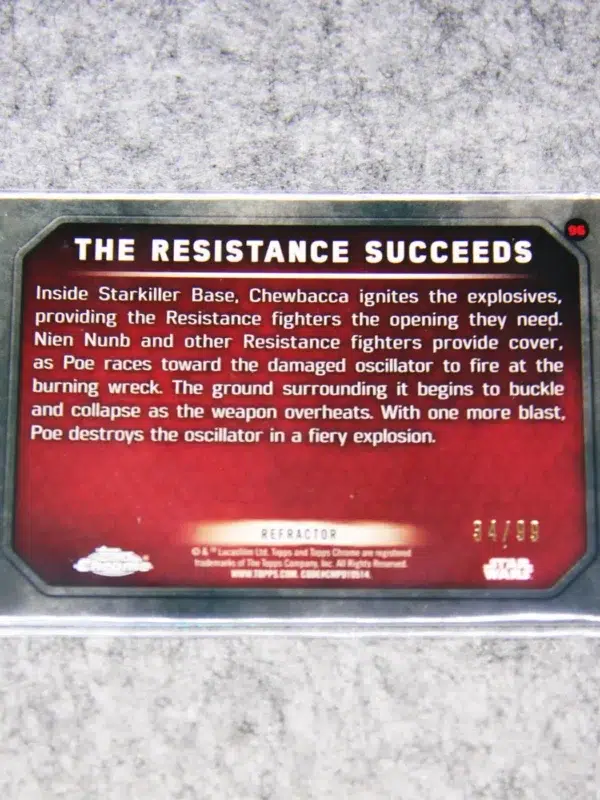 2016 The Resistance Succeeds #96 Topps Star Wars Chrome The Force Awakens Refractor SN#34 - back