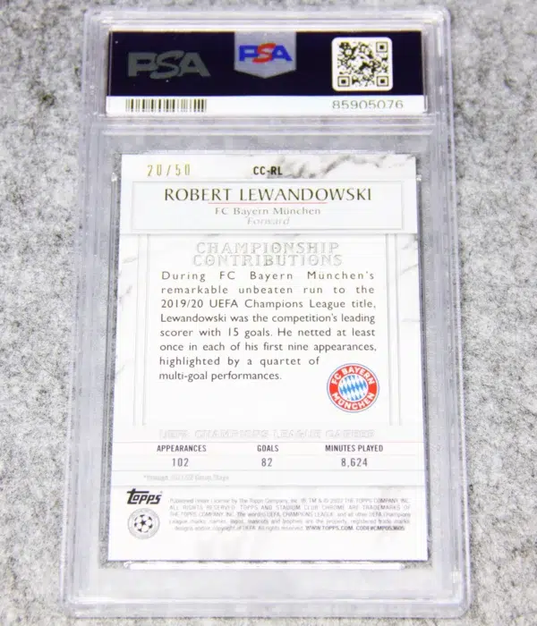 2021-22 Robert Lewandowski #CC-RL Topps Stadium Club Chrome Championship Contributions Gold SN#20 PSA 10 - back