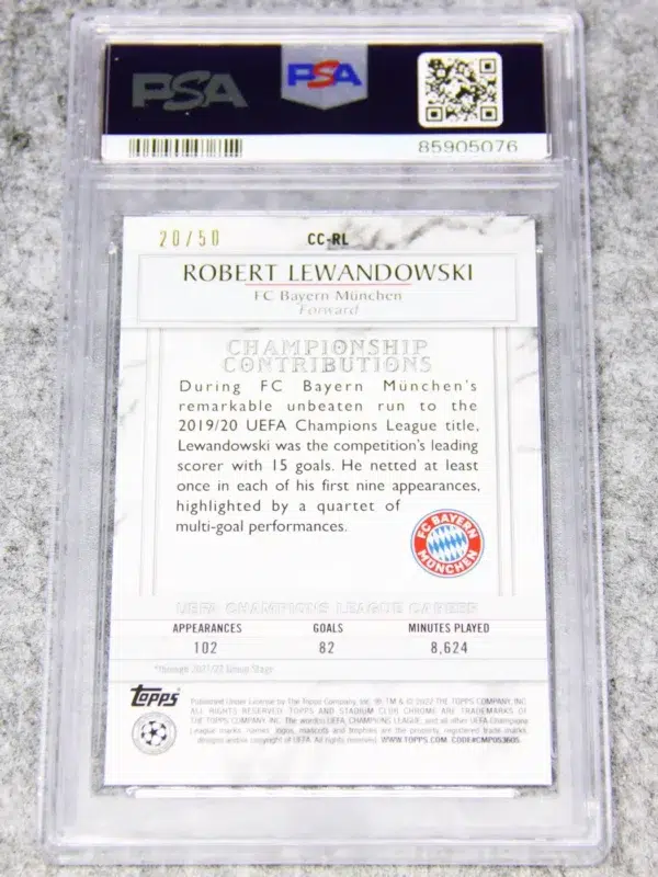 2021-22 Robert Lewandowski #CC-RL Topps Stadium Club Chrome Championship Contributions Gold SN#20 PSA 10 - back