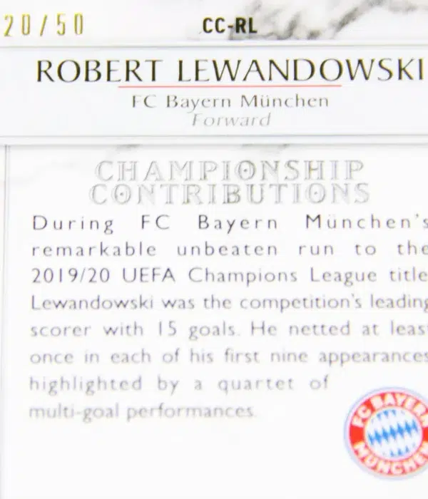2021-22 Robert Lewandowski #CC-RL Topps Stadium Club Chrome Championship Contributions Gold SN#20 PSA 10 - detail