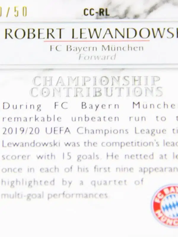 2021-22 Robert Lewandowski #CC-RL Topps Stadium Club Chrome Championship Contributions Gold SN#20 PSA 10 - detail