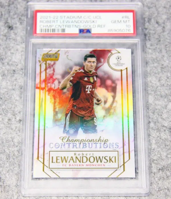 2021-22 Robert Lewandowski #CC-RL Topps Stadium Club Chrome Championship Contributions Gold SN#20 PSA 10 - front
