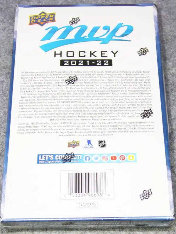 2021-22 Upper Deck MVP Hockey NHL Hobby Box - Sealed - back