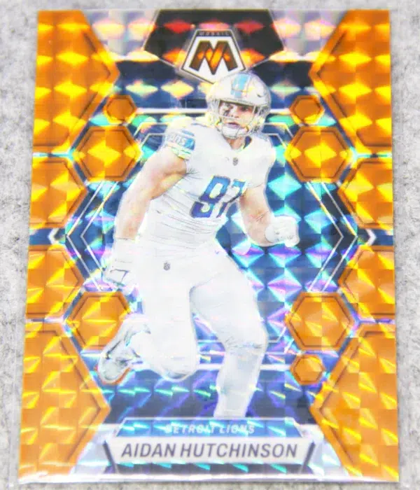 2021 Aidan Hutchinson #189 Panini Mosaic Orange Reactive Prizm SN#114 - front