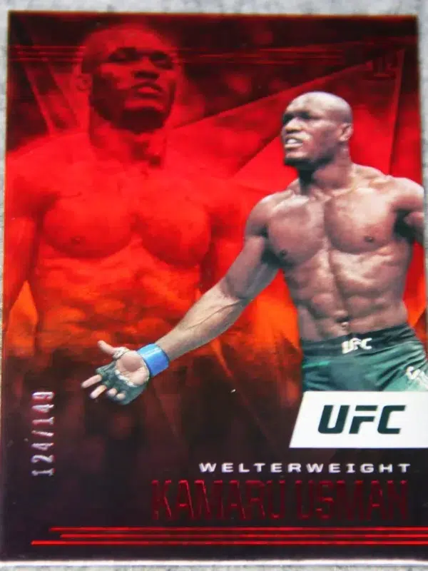 2021 Kamaru Usman #162 Panini UFC Chronicles Illusions Red Parallel SN#124 - front