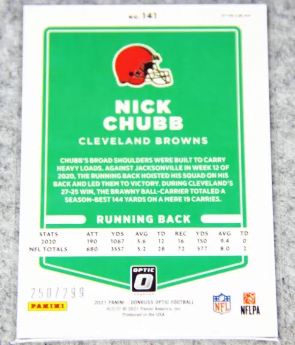 2021 Nick Chubb #141 Panini Donruss Optic Wave Prizm SN#250 - back
