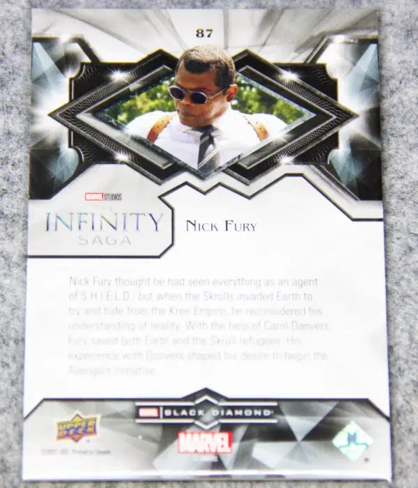 2021 Samuel L. Jackson as Nick Fury #87 Upper Deck Marvel Captain Marvel Black Diamond SN#52 - back