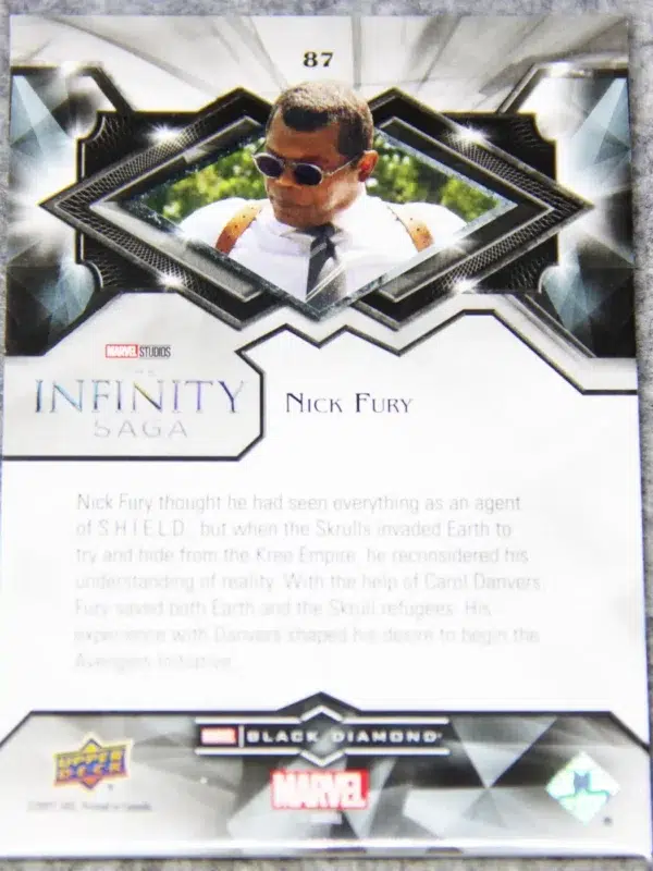 2021 Samuel L. Jackson as Nick Fury #87 Upper Deck Marvel Captain Marvel Black Diamond SN#52 - back