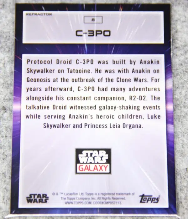 2022 C-3PO #8 Topps Star Wars Galaxy Prism Refractor - back