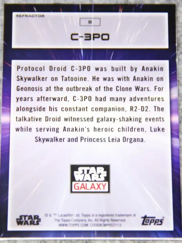2023 C-3PO #8 Topps Star Wars Galaxy Prism Refractor - back