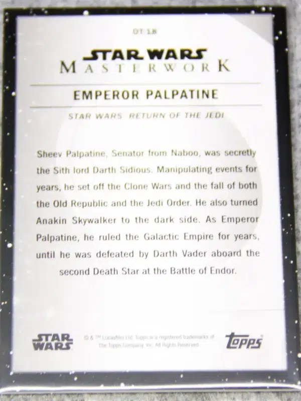 2022 Emperor Palpatine #OT-18 Topps Star Wars Masterwork Original Trilogy - back