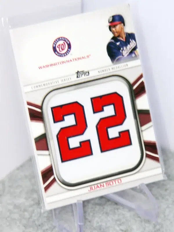 2022 Juan Soto #JNM-JS Topps Series 1 Commemorative Jersey Number Medallion - stand