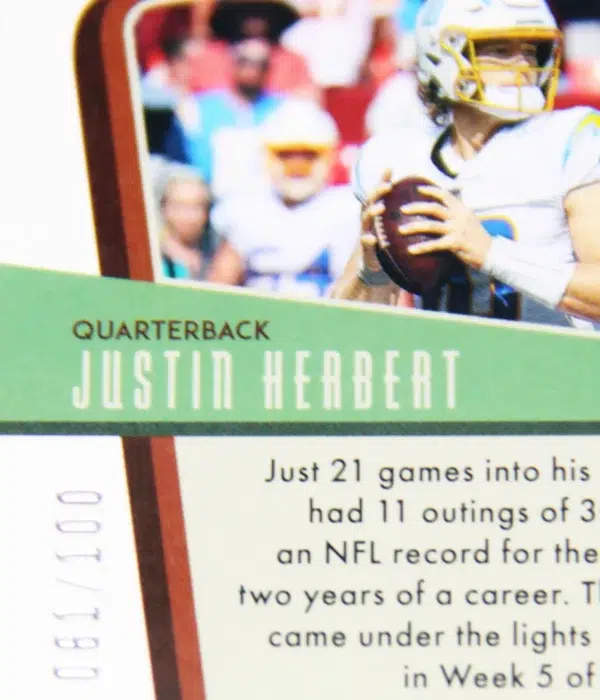 2022 Justin Herbert #UL-31 Panini Legacy Under the Lights Bronze SN#63 - detail